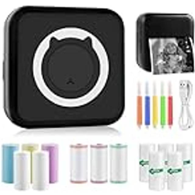 GuKKK Miniskrivare, mobil fotoskrivare, bärbar minifotoskrivare, trådlös fotoskrivare, termoskrivare, smartphone Bluetooth-skrivare, för inlärningshjälp, studieanteckningar, dagbok, anteckningar,