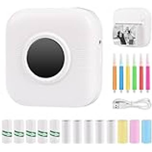 GuKKK Miniskrivare, mobil fotoskrivare, bärbar, trådlös termoskrivare, med 13 rullar skrivarpapper och 6 färgpennor, smartphone Bluetooth, för lista, dagbok