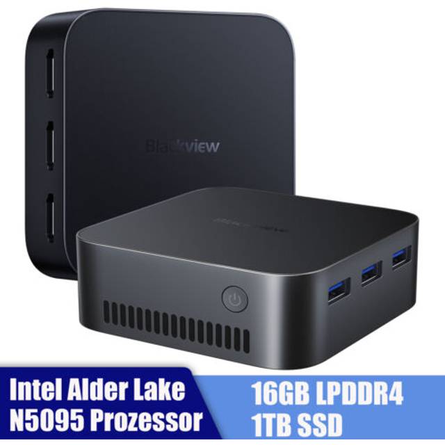 Blackview MP80 Windows 11Pro Intel 11:e Gen N5095 Mini PC DDR4 16GB 512GB SSD Stationär speldator 16GB+1TB svart