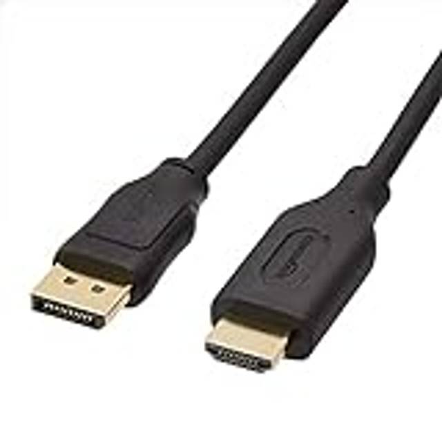 Amazon Basics DisplayPort till HDMI-bildskärmskabel, enkelriktad, 4K vid 30 Hz, 1920 x 1200, 1080p, guldpläterade kontakter, 3 m, svart, 5-pack