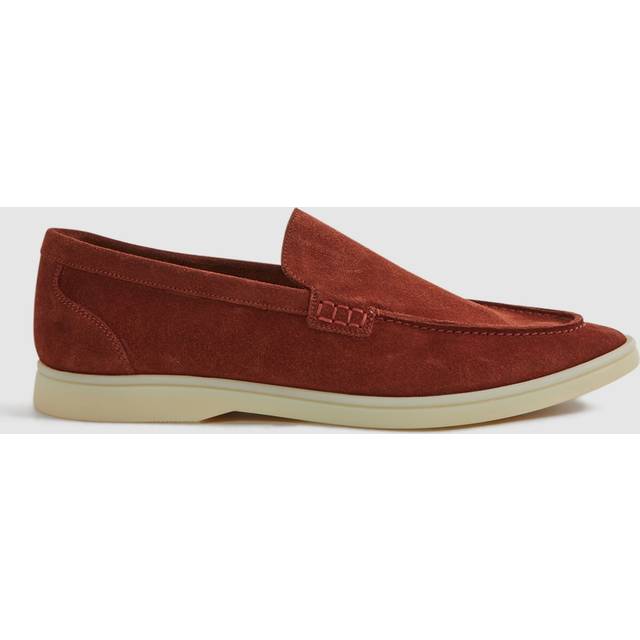 Reiss Mens Rust Kason Contrast-stitch Suede Loafers Eur 42 / 8 Uk Men - RUST
