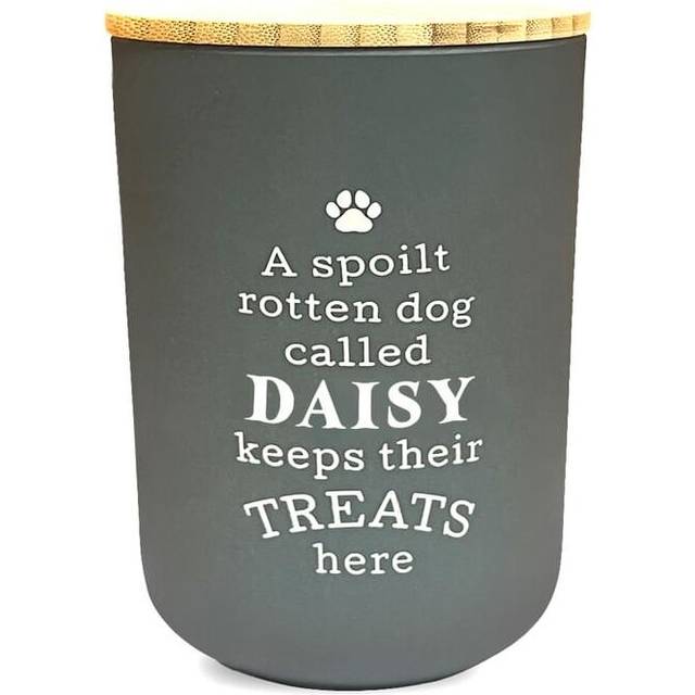 Dog Treat Jar Spoilt Puppy Pet Homeware Funny Green Wooden Lid - Daisy