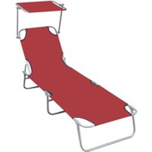 Folding Sun Lounger with Canopy Red Aluminium - One Size