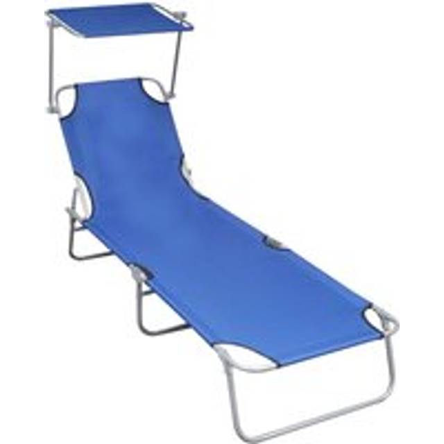 Folding Sun Lounger with Canopy Blue Aluminium - One Size