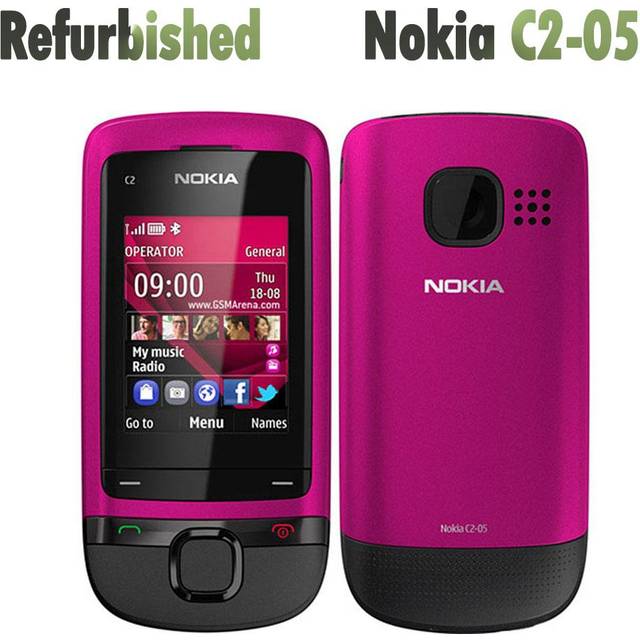 (red, Simple Set) Refurbished Nokia Original Unlocked Nokia C2-05 Slide Mobile Phone