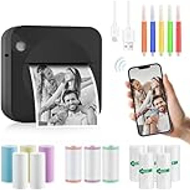 GuKKK Bärbar fotoskrivare, trådlös mini omedelbar fotoskrivare, BT trådlös termisk skrivare, mobil skrivare, skrivare för foton etikettlista, för foto, kvitto, memo