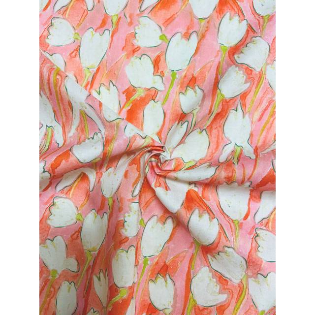 Viscount Textiles Watercolour Tulips Cotton Lawn Fabric, Orange