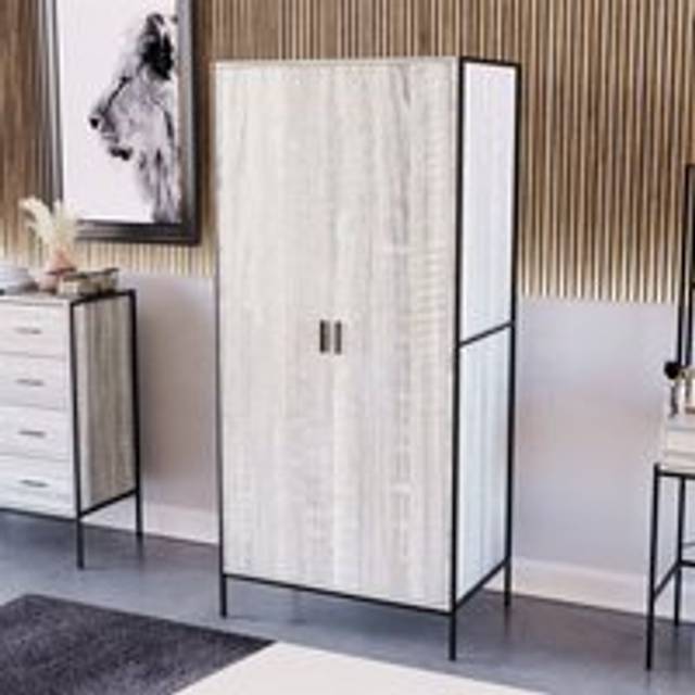 Brooklyn 2 Door Wardrobe Wooden Hanging Clothes Rail Storage Bedroom Furniture, Grey