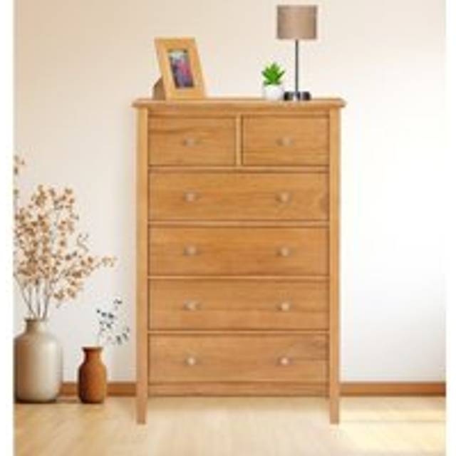 Hallowood Furniture - Hereford Oak Chest of Drawers, 6 Large Chest of Drawers, Solid Wooden Dresser, Light Oak 2 Over 4 Chest of Drawers for Bedroom,