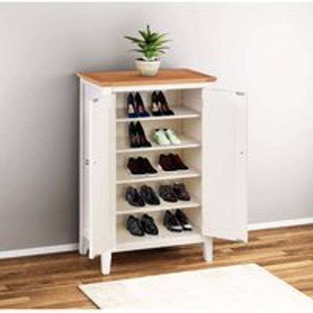 Hallowood Furniture - Clifton Oak Top Shoe Storage Cupboard with 4 Shelves, Off White Wooden Shoe Rack, Modern Storage Cabinet for Hallway and Living