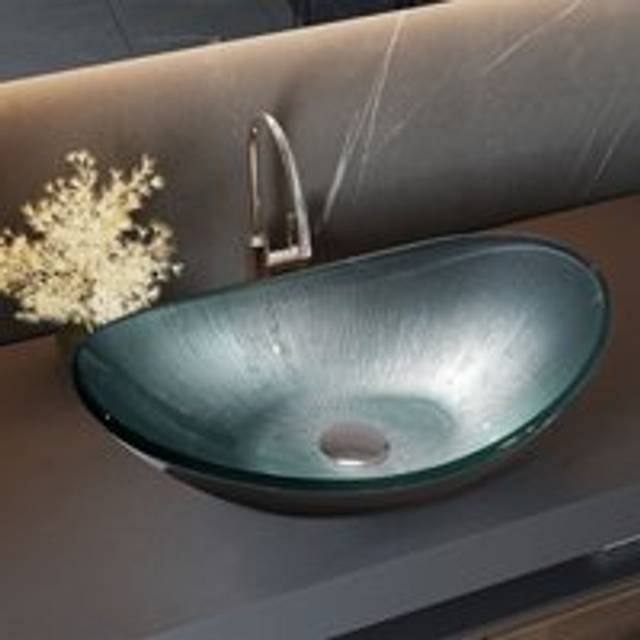 Livingandhome - Oval Silver Glass Vessel Bathroom Sink Drain Set