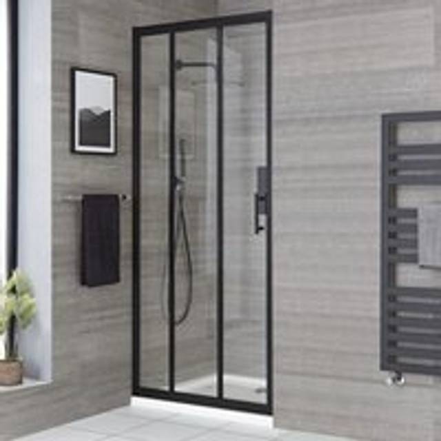 Nero - 800mm Black Reversible Wet Room Shower Enclosure Triple Sliding Door - Door Only - Milano