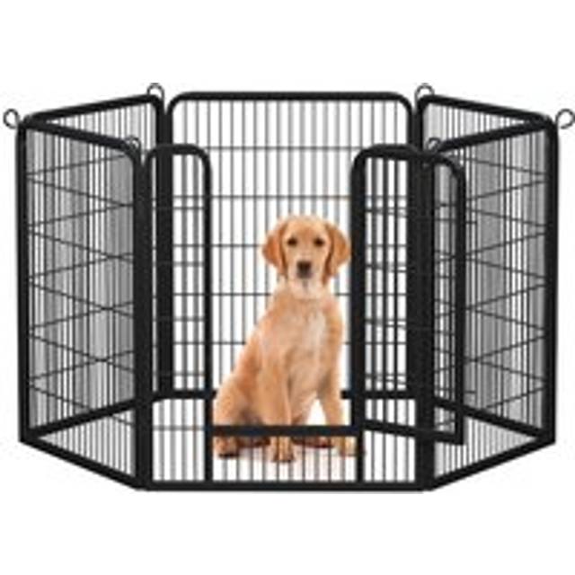 Yaheetech - Heavy Duty 6 Panels Pet Playpen Dog Exercise Pen w/Door, 80cm w x 100cm h, Black