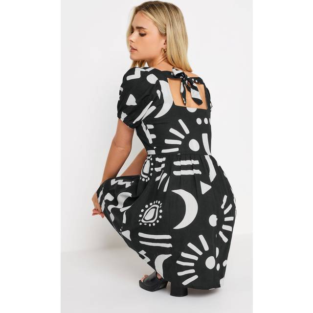 Pixiegirl Petite Black Abstract Print Linen Mini Dress 12 Pixiegirl | Petite Women's Mini Dresses