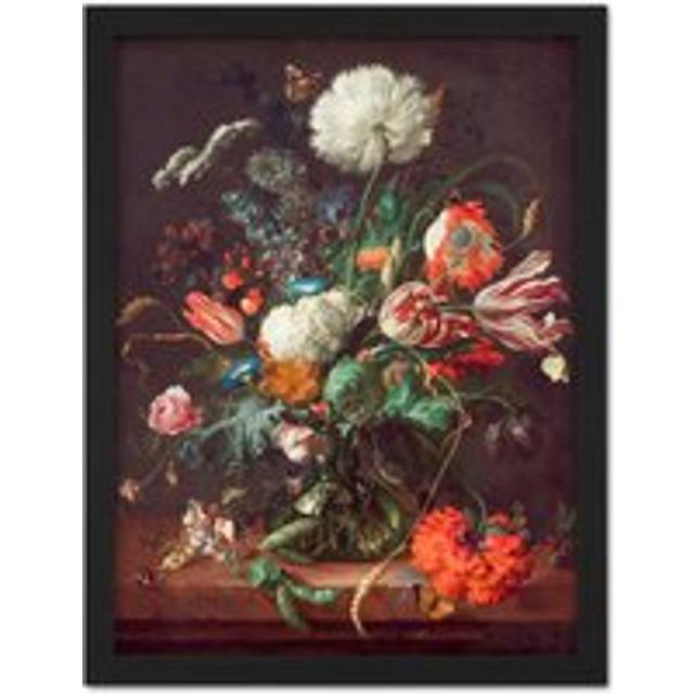 Wall Art Print Jan Davidsz De Heem Vase Of Flowers Large Framed Wall Décor Art - Brown - W18 inch x H24 inch