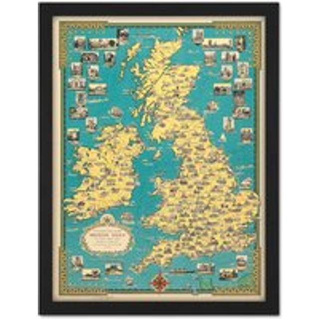 Wall Art Print Chase 1939 Pictorial Map British Isles Buildings Large Framed Wall Décor Art - Brown - W18 inch x H24 inch