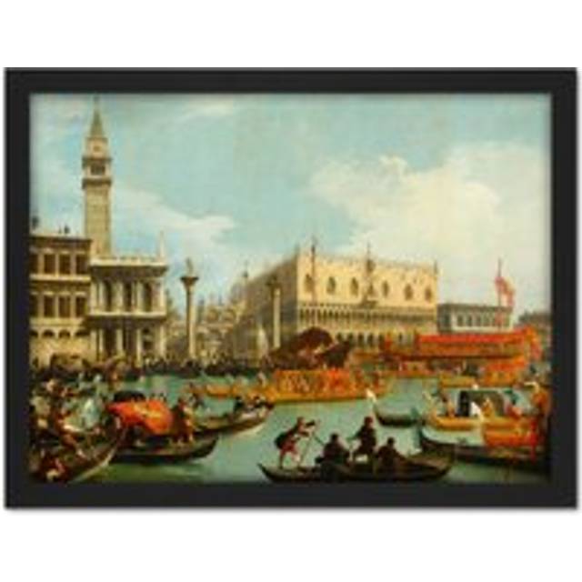 Wall Art Print Canaletto Bucentaur's Return Venice Italy Painting Large Framed Wall Décor Art - Black - W18 inch x H24 inch