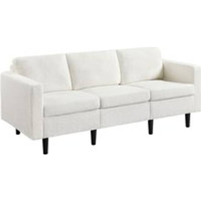 Contemporary 3-Seater Sofa Linen Fabric Upholstered Couch Sofa, Ivory - Yaheetech