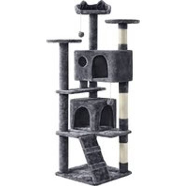 Yaheetech - 61.5'H Cat Tree Tower with 2 Condos & 2 Fur Balls & 3 Scratching Posts, Dark Gray