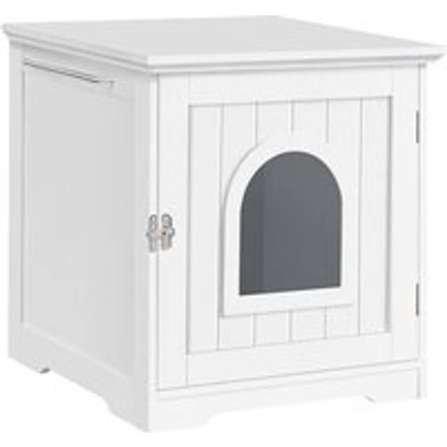 Enclosed Litter Box Decorative Cat House Cat Washroom Pet Side Table Indoor Pet Crate Cat Litter Box Enclosures White - Yaheetech