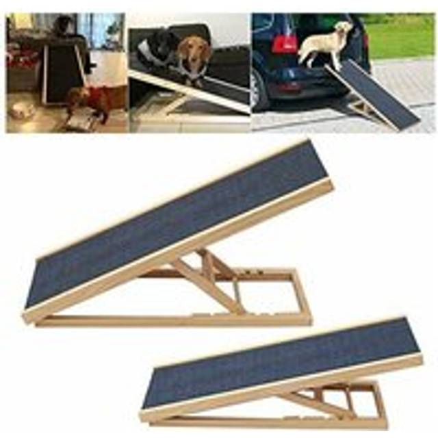 Briefness - Solid Wooden Pet Ramp Car Dog Ladder - 2-Height Adjustable with Non-slip Carpet Safety Pets Ladder - Wooden Dog Ramp Pet Puppy Surface