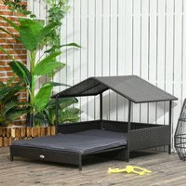 PawHut Extendable Rattan Dog House - Grey, Grey