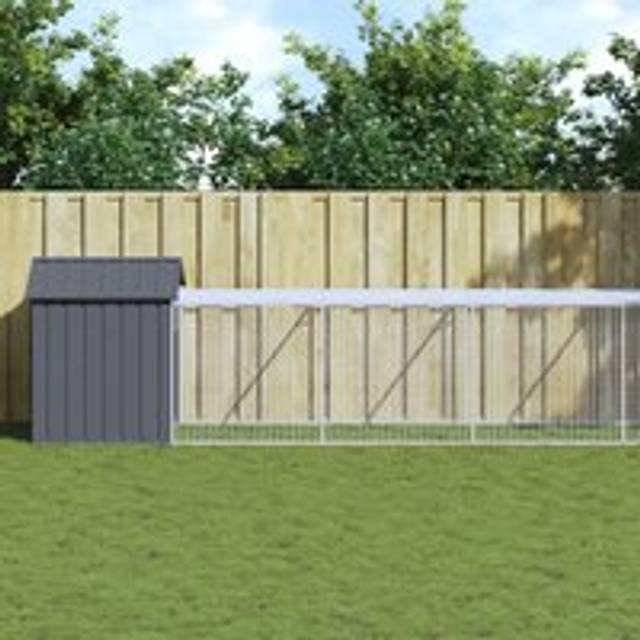 Chicken Cage with Run Anthracite 117x1221x123 cm Galvanised Steel - Black - One Size