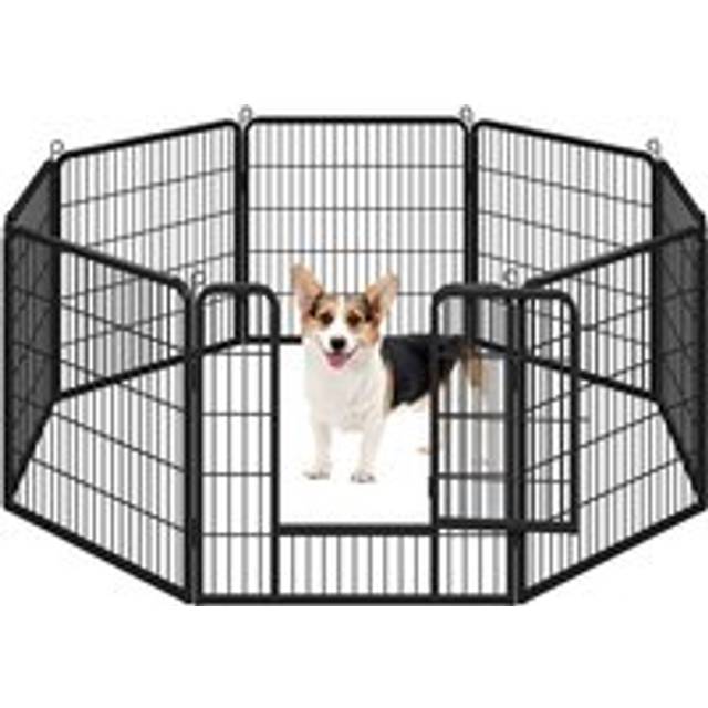 Yaheetech - Dog Playpen Metal Exercise Barrier Pet Pen w/Door (8 Panels), Black