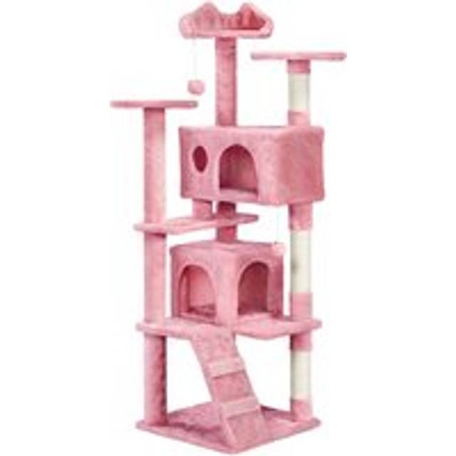 Yaheetech - 61.5'H Cat Tree Tower with 2 Condos & 2 Fur Balls & 3 Scratching Posts, Pink