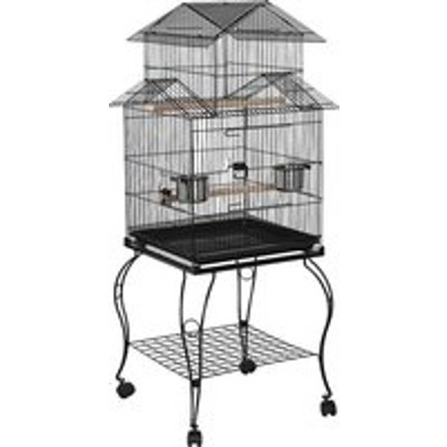 Yaheetech 55"H Triple Roof Rolling Bird Cage Metal Parrot Cage with Detachable Stand, Black