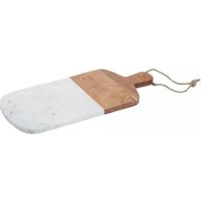 Interiors By Ph Rectangle White Marble And Acacia Wood Paddle Board, White
