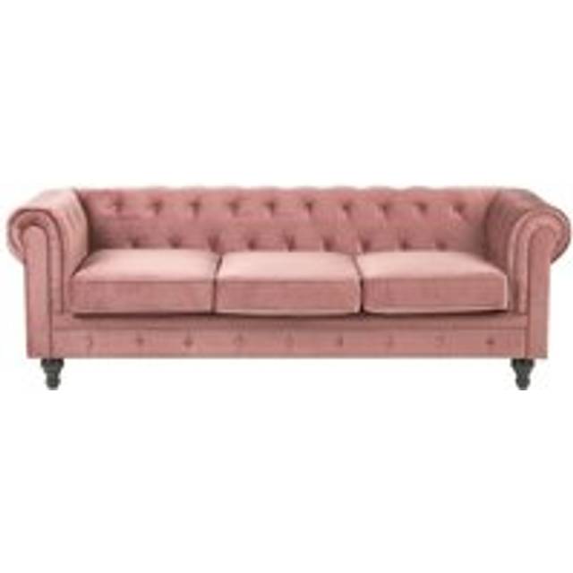 Beliani 3 Seater Velvet Fabric Sofa Pink Chesterfield, Pink