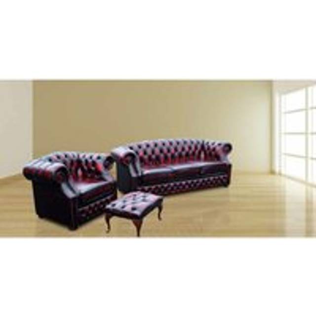 Chesterfield Buckingham 3+1+Footstool Sofa Suite Antique Oxblood Leather - Red