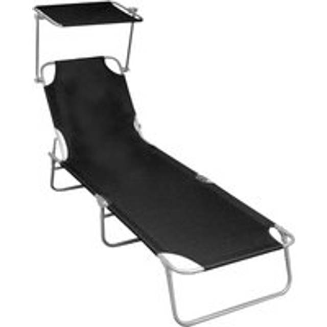 Folding Sun Lounger with Canopy Black Aluminium - One Size