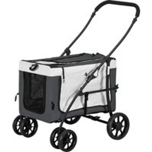Pawhut Foldable Dog Stroller, Pet Travel Crate, With Detachable Carrier, Soft Padding, For Mini, Small Dogs - Grey