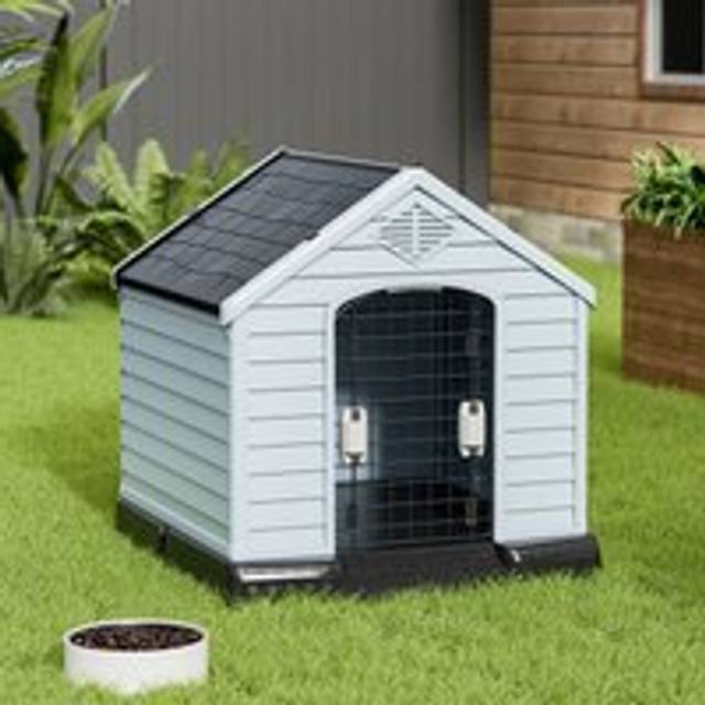 Livingandhome - Grey Outdoor Waterproof Dog House with Air Vents and Door