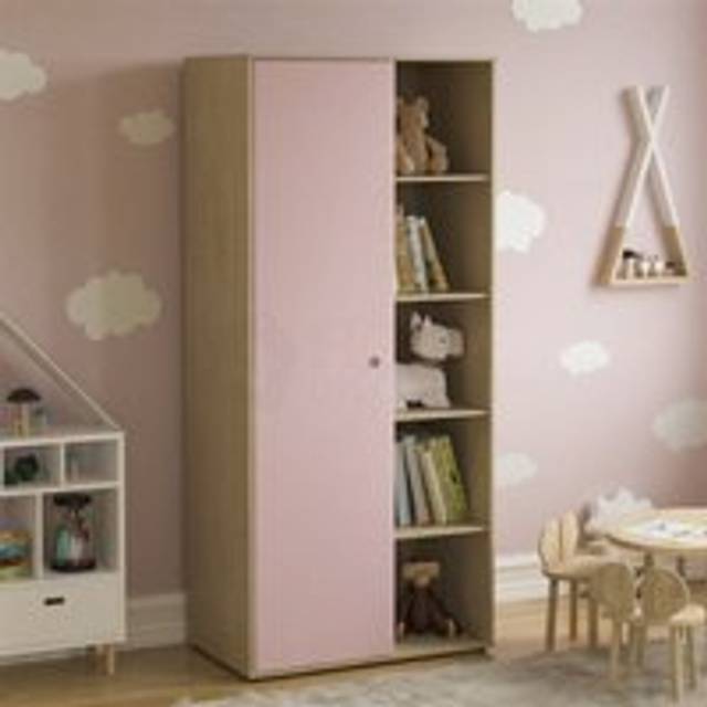 Home Discount - Neptune 1 Door Wardrobe With Hanging Rail & Storage Shelf, Pink-&-Oak