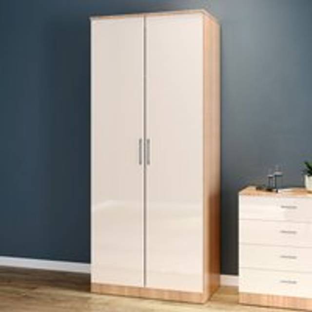 Elegant - Soft Close 2 Door Wardrobe High Gloss with Hanging Rail and Metal Handle Cream-Oak 1780x760x450mm Bedroom Storage Furniture