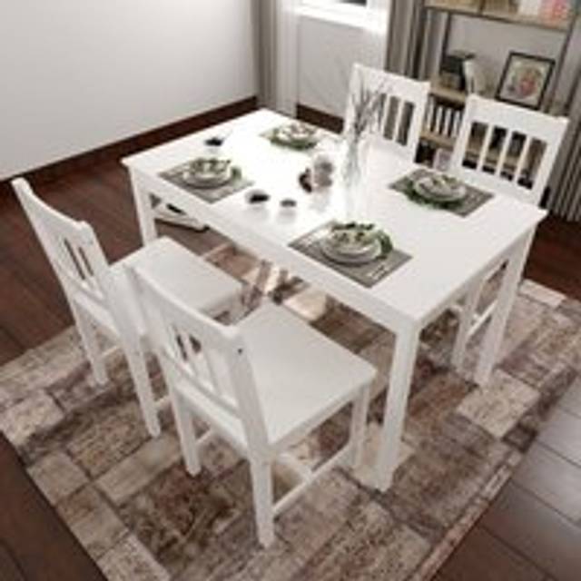 Elegant - Solid Wooden Dining Table and 4 Chairs Set Dining Kitchen Furniture Natural Pine White