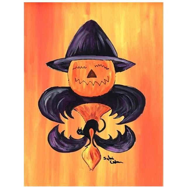 28 x 40 in. Halloween Pumpkin Bat Fleur de lis House Size Canvas Flag