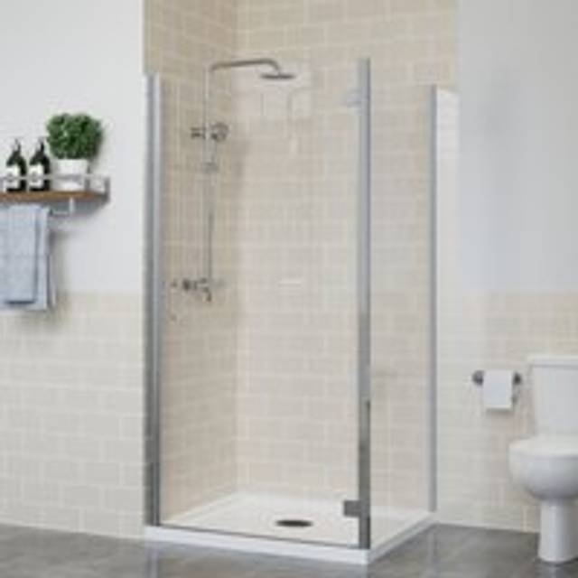 Frameless Hinged Shower Door Enclosure Glass Screen Walk In Cubicle with Side Panel Chrome 900x800mm