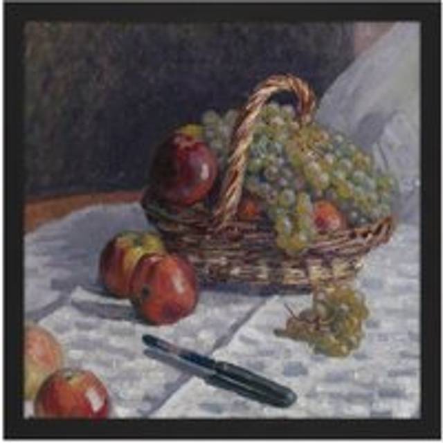 Wall Art Print Alfred Sisley Apples And Grapes In A Basket Painting Square Framed Picture 16X16 Inch - Black - W16 inch x H16 inch