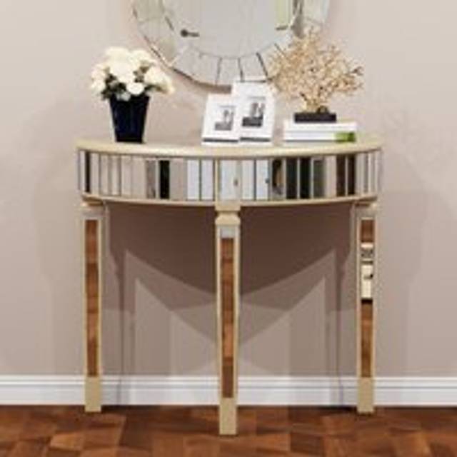 Curved Round Glass Mirror Inlaid Console Table