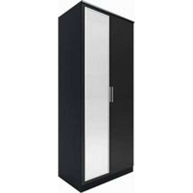Elegant - 2 Door Wardrobe Wooden Bedroom Storage Furniture Cupboard Hanging Rail, Clothes storage shelves, Metal Handles (Black)