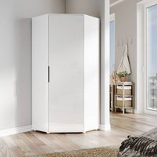 Elegant - Corner Wardrobe Modern High Gloss Design & Matt White Corner Wardrobe with 2 Hanging Rails and 4 Storage Shelves, Space Saving Design, White