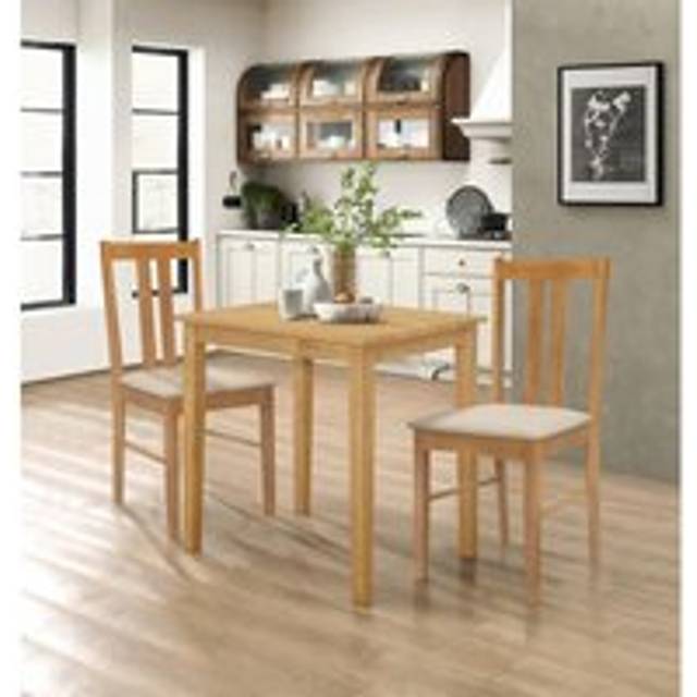 Hallowood Furniture - Ledbury Light Oak Dining Table and Chairs Set 2, Small Dining Table & Chairs with Warm Cream Fabric Seat Pads, Wooden Dining