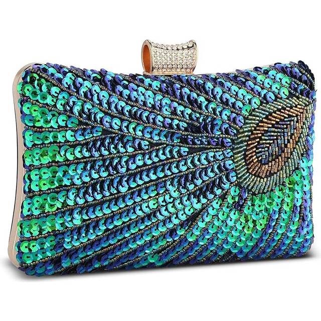 Beaded Sequin Peacock Evening Clutch Bags Party Wedding Purse