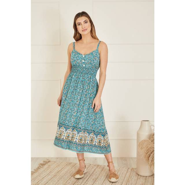 Yumi Border Floral Midi Sundress In Green - 14