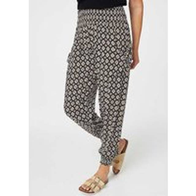 Mosaic Print Shirred Harem Pants - Black - Size 14 - Izabel London