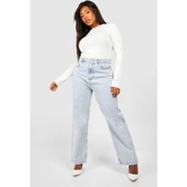 Womens Plus Light Wash Straight Leg Jeans - Grey - 16